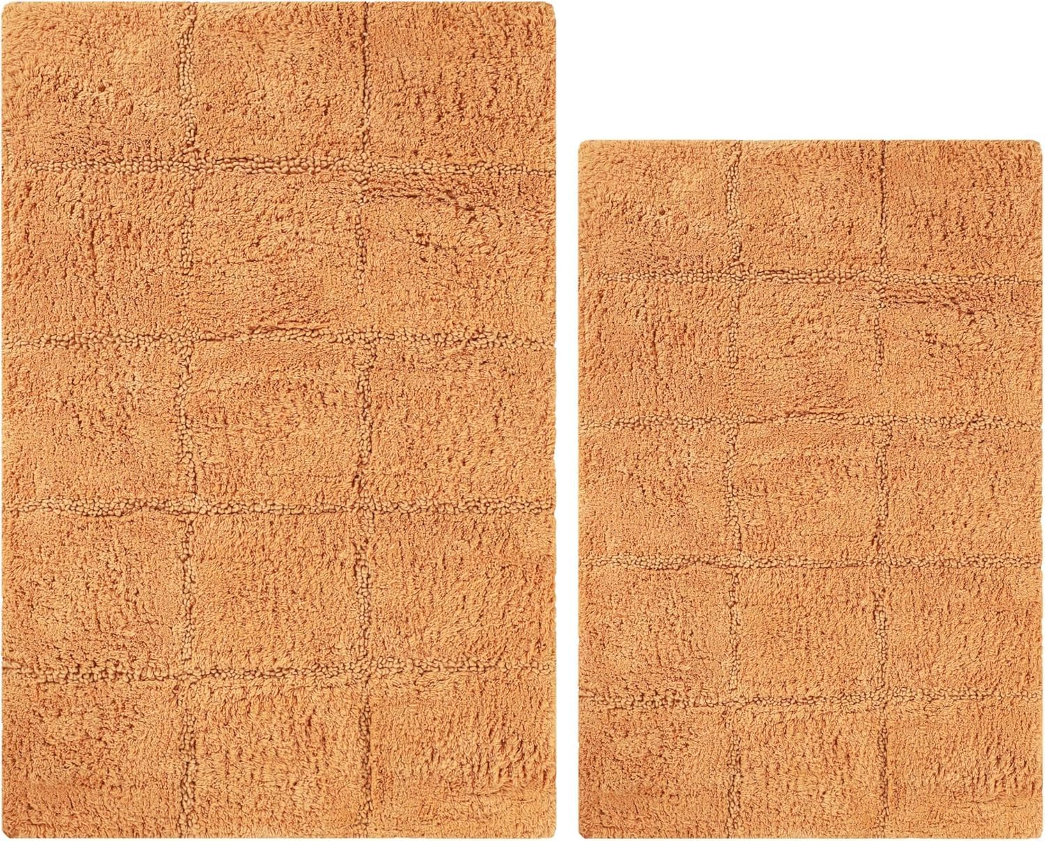 Superior Non-Slip Cotton Checkered Bath Rug Set with Spray Latex Backing, 20" x 30", 24" x 36", 2-Pieces, Rust Rust - Chk 2PC Set-Large