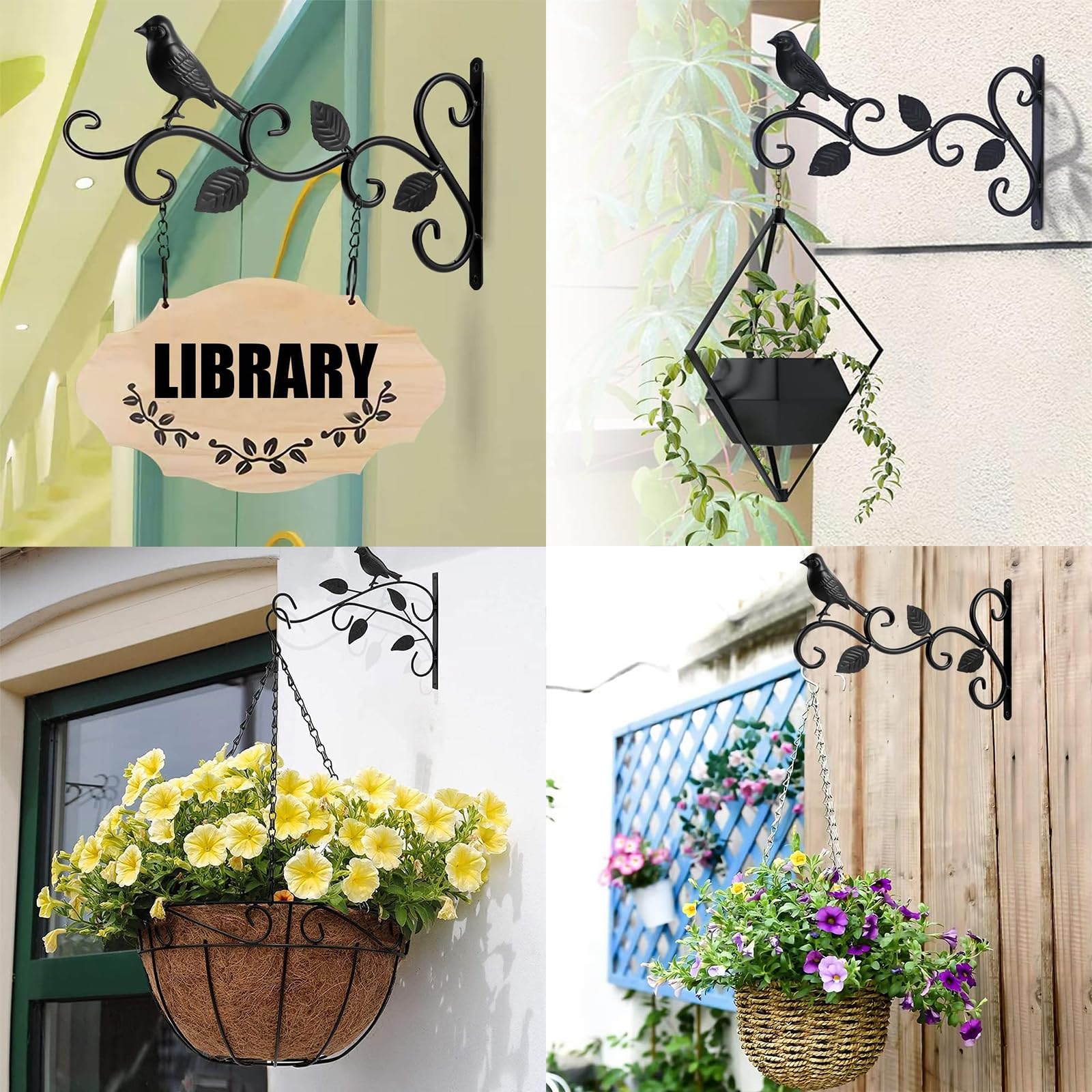 Lot de 2 crochets muraux noirs pour plantes, mangeoires, jardinières et lanternes