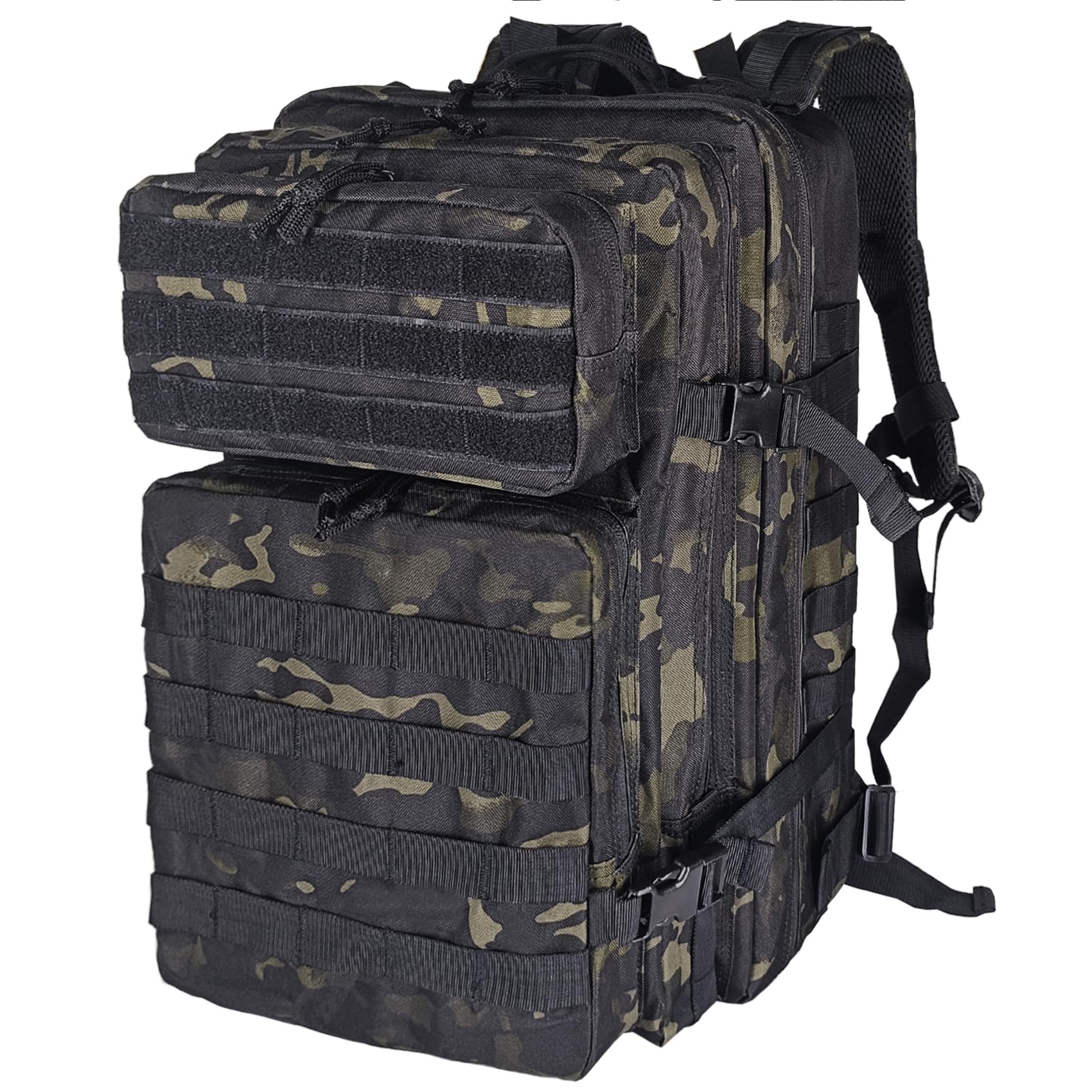Militär Rucksack Herren,45L Groß Rucksack Wasserdicht Outdoor Assault Survival Wanderrucksack Herren, Taktischer Backpack Geeignet für Jagd,Camping und Andere Outdoor-Aktivitäten (Schwarztarnung)
