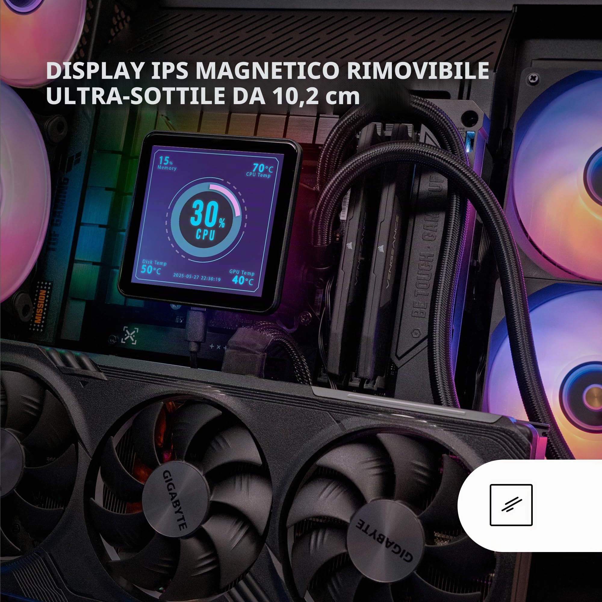Mars Gaming ML-VISIONPRO240, Raffreddamento a Liquido AIO, TDP 500W, 2x Ventole ARGB 120mm FDB con Nucleo in Rame e Alluminio, Schermo LCD IPS 4” Rimovibile, Opti-Chamber 3a Generazione, Nero