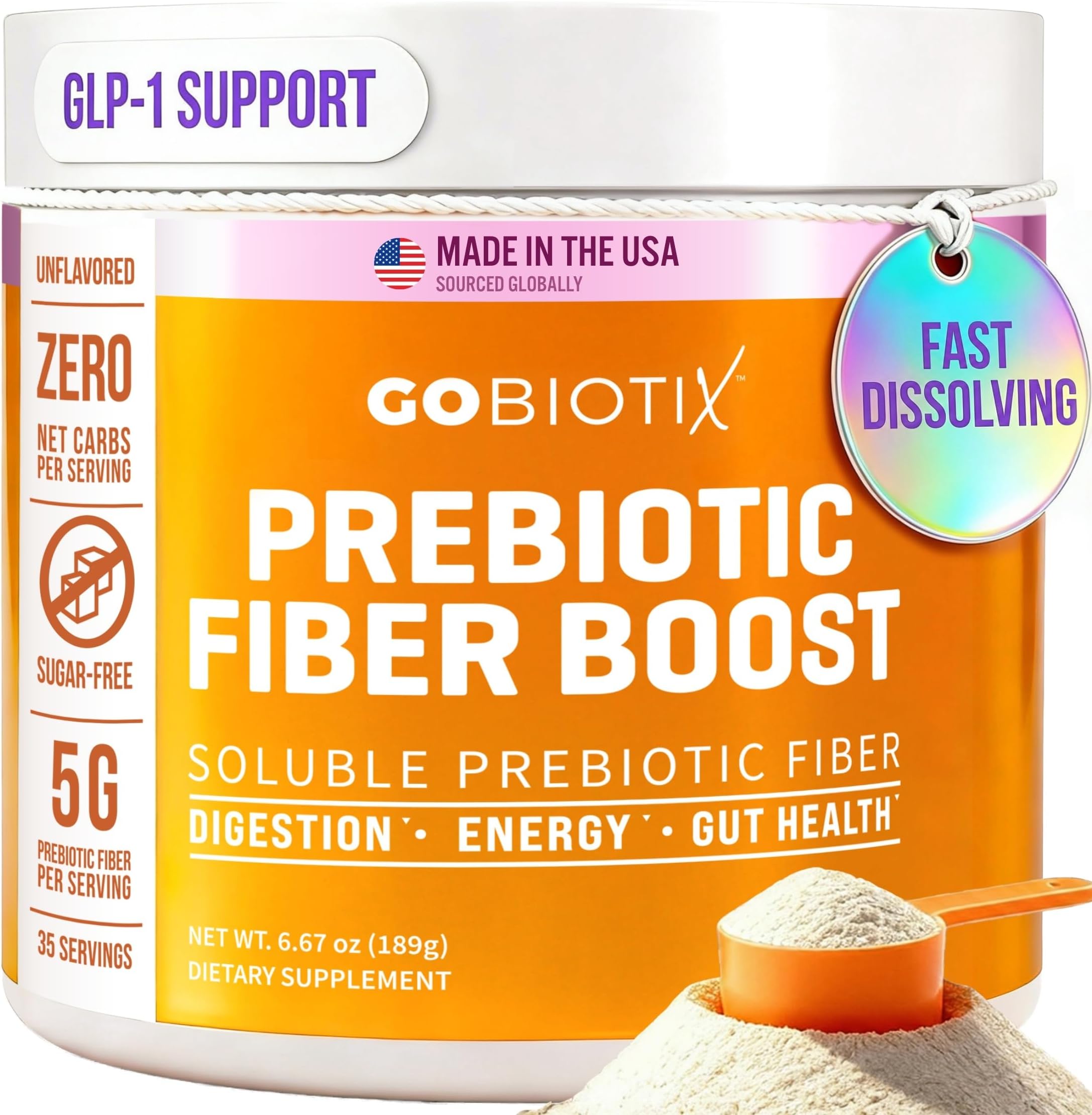 Fiber Supplement Powder with Prebiotics for Digestive Health and GLP-1 Support, Soluble Fiber for Gut Health & Debloat, Keto, Vegan, Gluten & Sugar Free, 35 Servings (1 Pack)