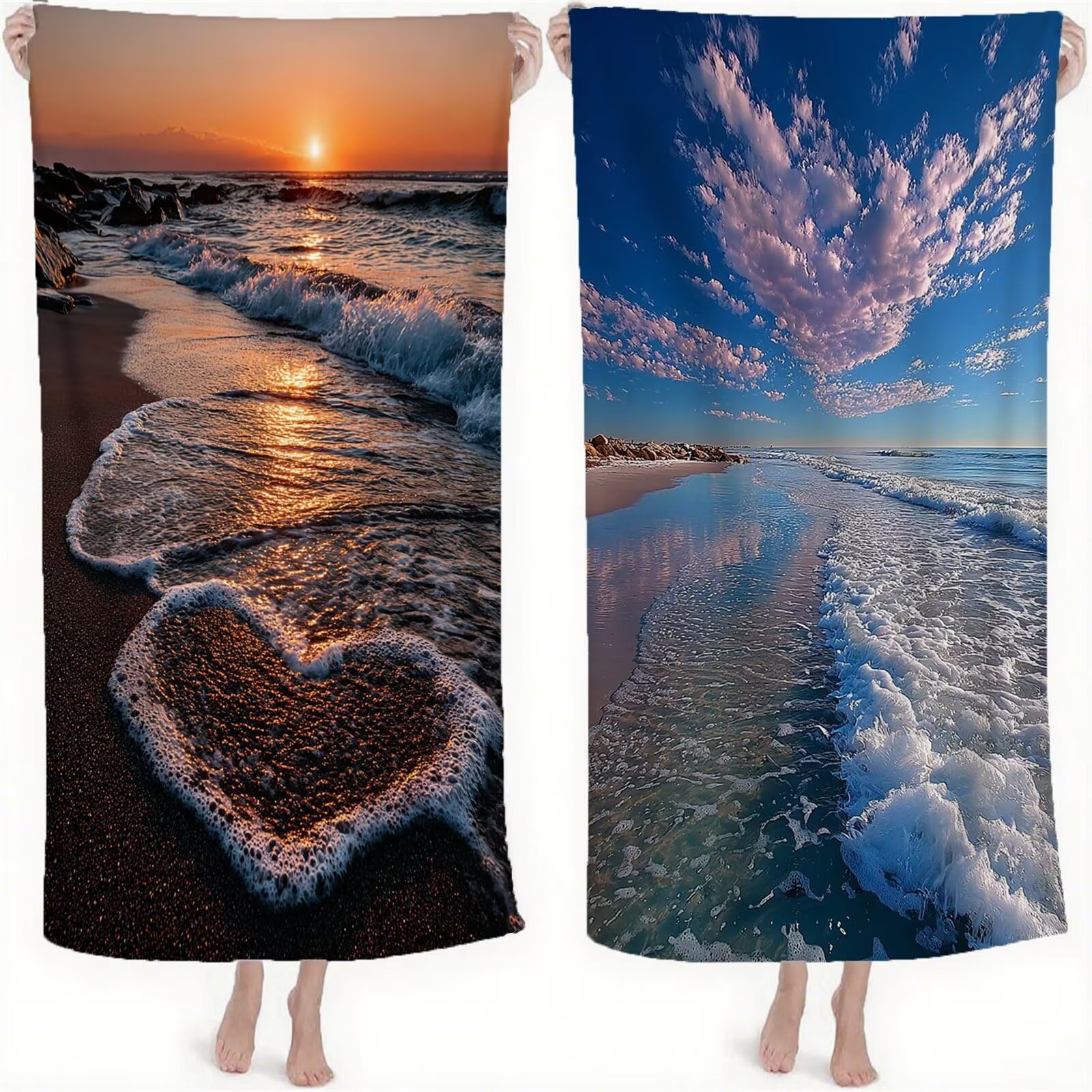 Telo Mare Grande, Teli Mare Microfibra Spiaggia, Aantisabbia Asciugatura Rapida Asciugamano Palestra Asciugamani Uomo Donna Stuoia Spiaggia per Piscina Viaggio Accessori 90x200 cm Tramonto S-779