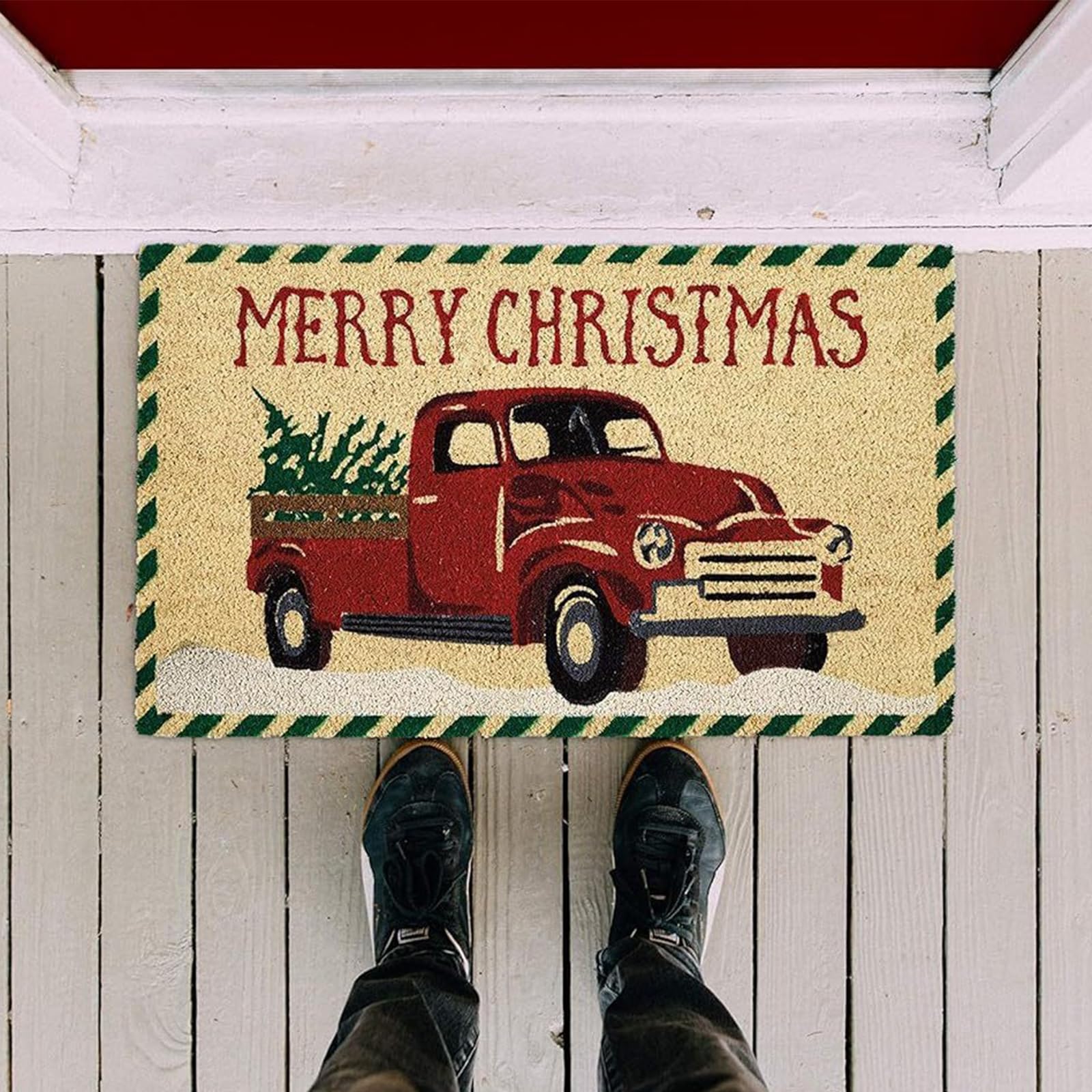 Fosdick Christmas Tree Truck Welcome Mat, Non-Slip Outdoor/Indoor 40x60cm, Red, 40 x 60 cm (Rectangular) - Image 4