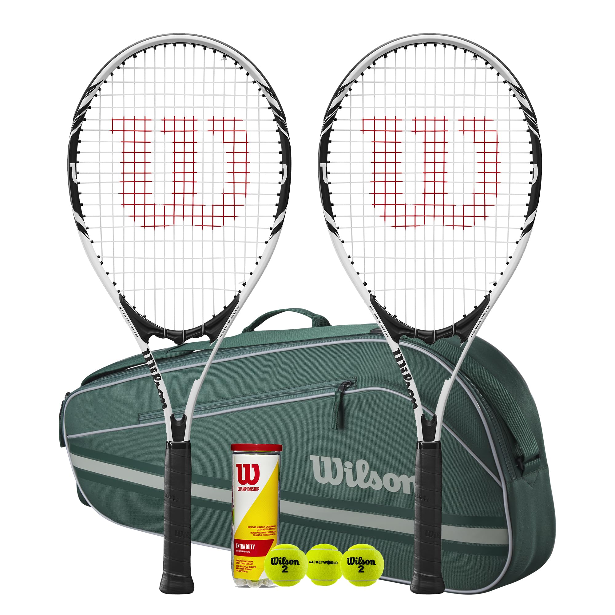 Wilson Federer Adult White Series Tennis Racket with Advantage Bag & Tennis Balls (Various Bundle Options) (with Green Advantage Bag (NEW))