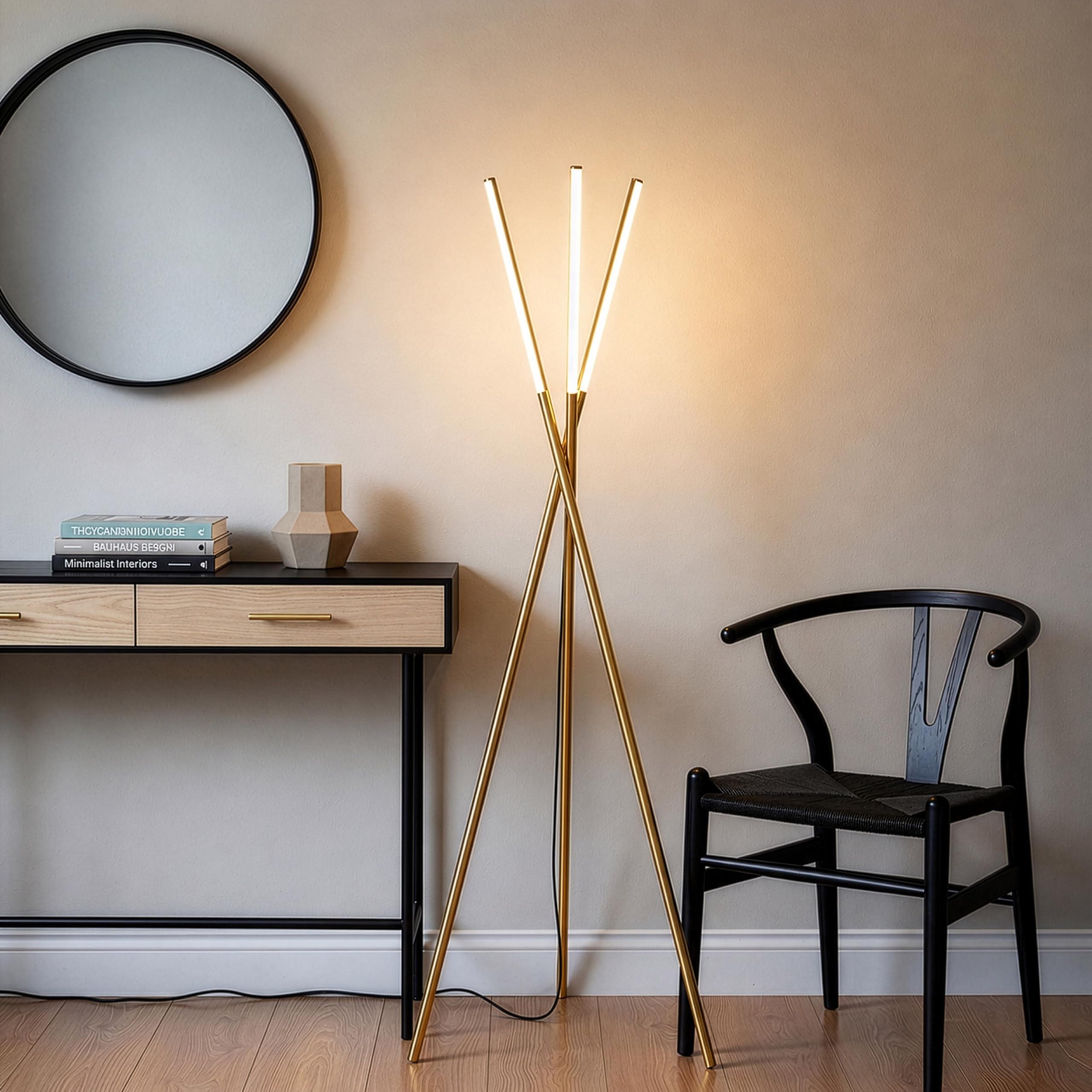 Brightech Stix LED Tripod Floor Lamp for Living Room - Dimmable Modern Standing Lamp with 3 Lights for Bedroom - Contemporary Office Lighting- Gold Antique Brass product thumbnail 3