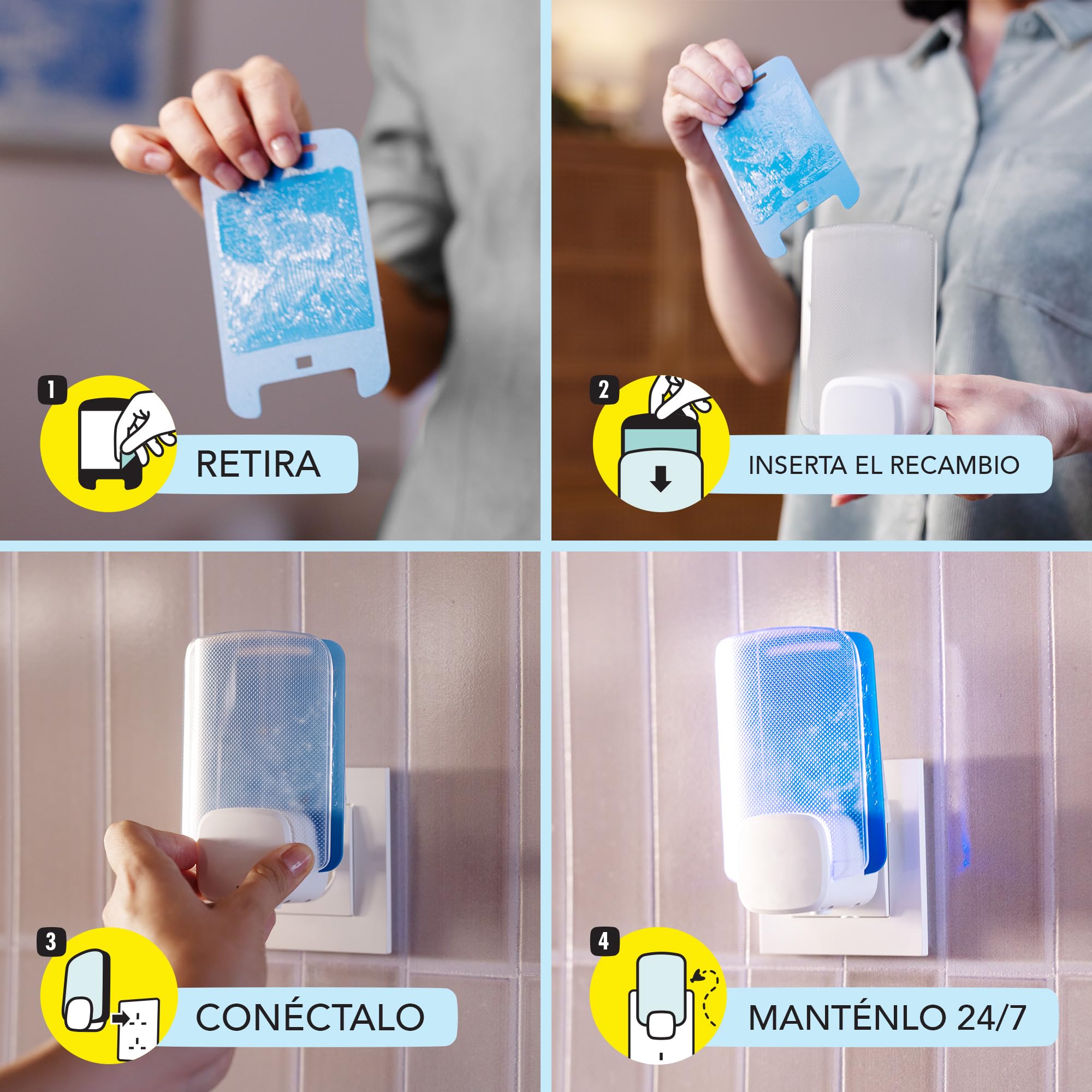 Raid Essentials Trampa LED Antimoscas, Antimoscas de Fruta y Antipolillas, Sin Insecticida, Seguro para Toda la Familia, Inodoro y Sin Residuos, Uso Interior, 1 Aparato y 1 Recambio.