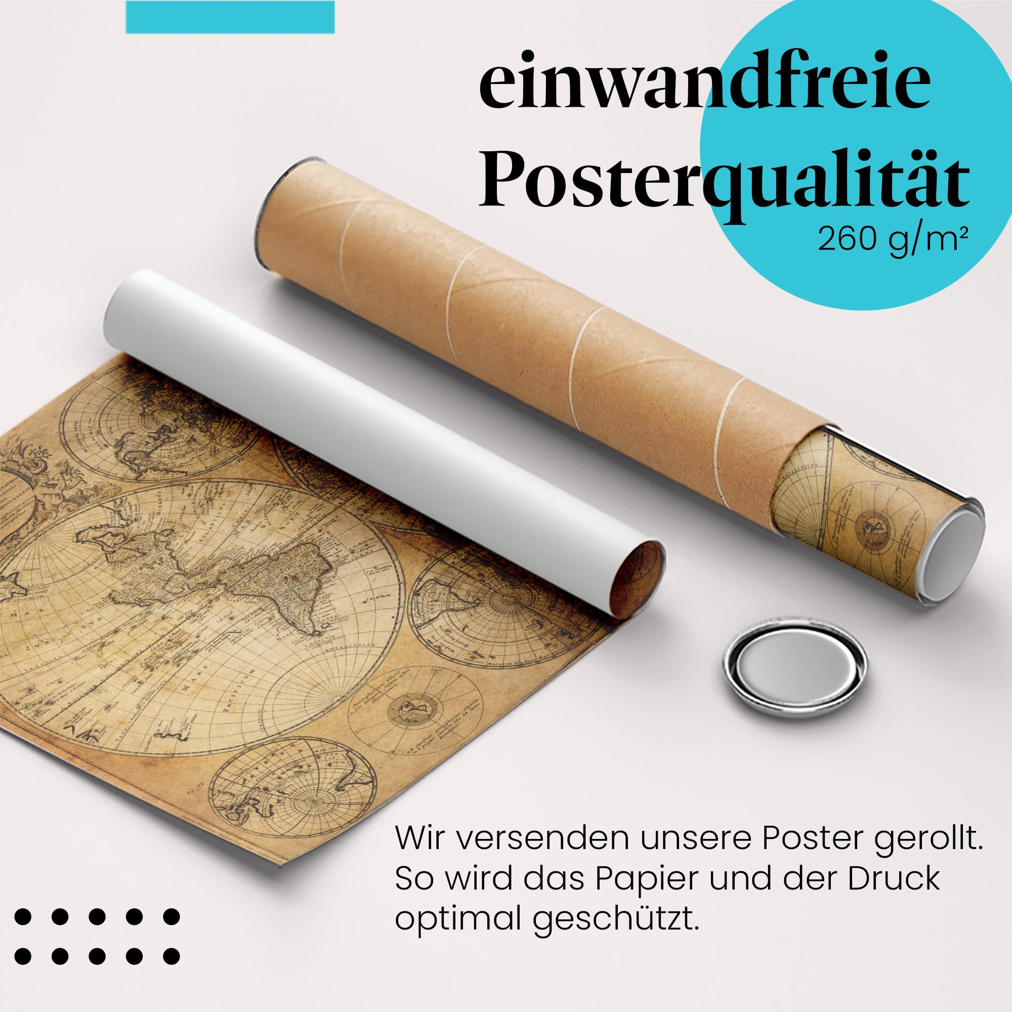 Postereck - 0274 - Alte Weltkarte, Erde Kontinente Karte Vintage - Unterricht Klassenzimmer Schule Wandposter Fotoposter Bilder Wandbild Wandbilder - Leinwand - 100,0 cm x 75,0 cm
