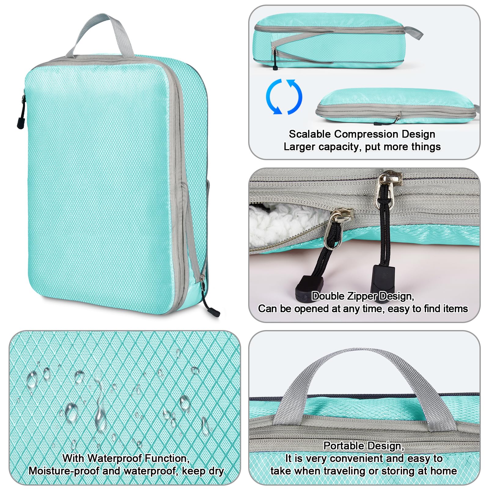 Eucomir Set di 9 Cubi Organizer Valigia da Viaggio, Sacchetti di Organizzatore Estensibile Salvaspazio,per Deposito per la Casa,lago Blu