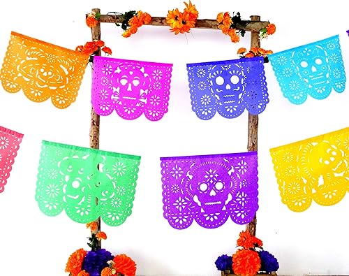 Miniatura 9 de Cartel de papel picado Dia de Los Muertos, guirnaldas de papel de seda del Día de los Muertos, decoraciones de fiesta mexicana, paquete de 5 | 83