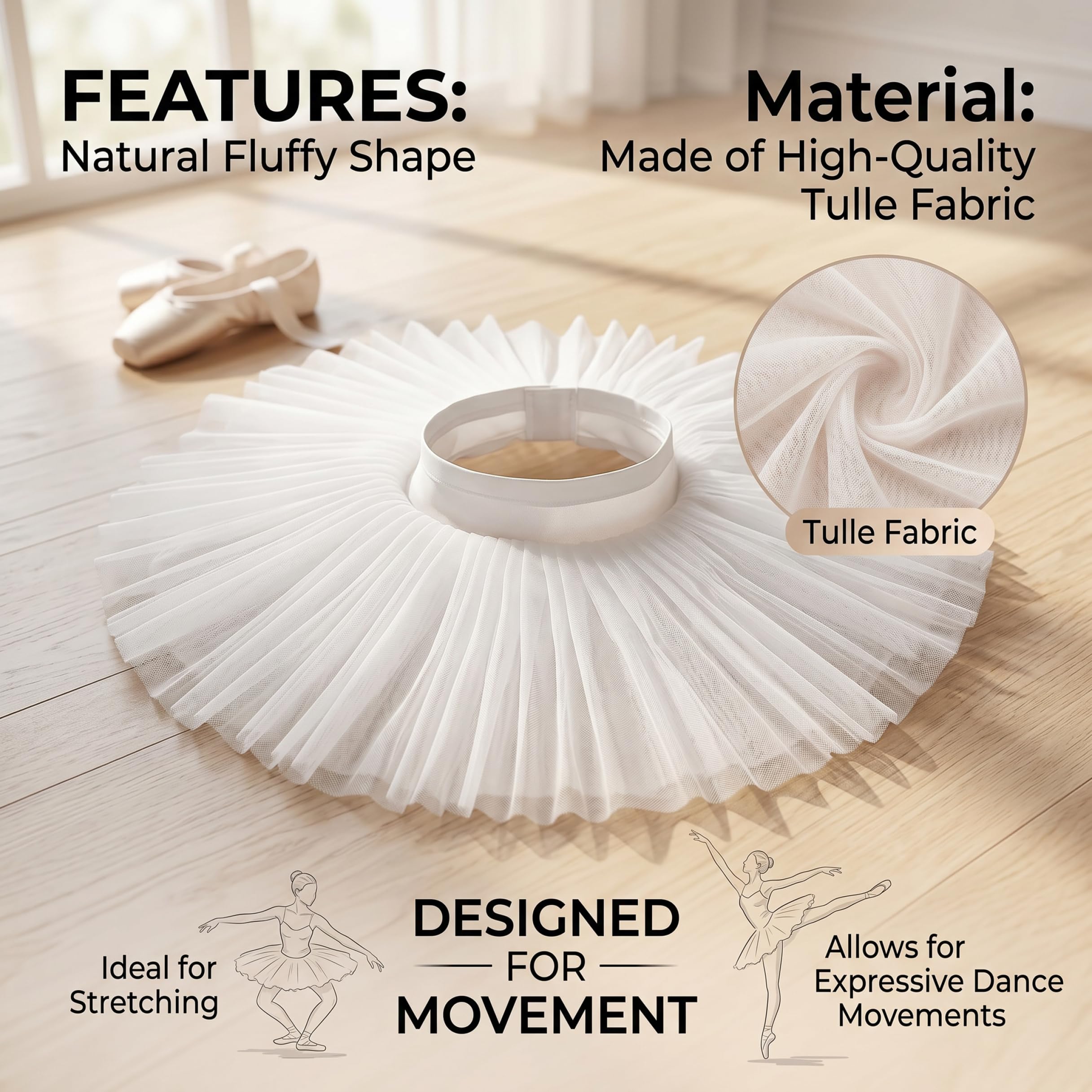 Falda de Ballet para Mujer, Disfraz de Cisne de Tul Esponjoso para prácticas y actuaciones de Danza para Adultos - Blanco, Talla M.