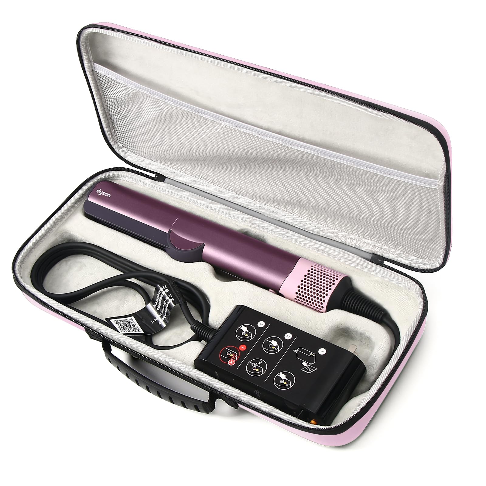 Funda rígida de viaje de poliuretano para alisador Dyson Airstrait HT01 y fuente de alimentación, impermeable, a prueba de golpes, funda de transporte de almacenamiento (rosa)