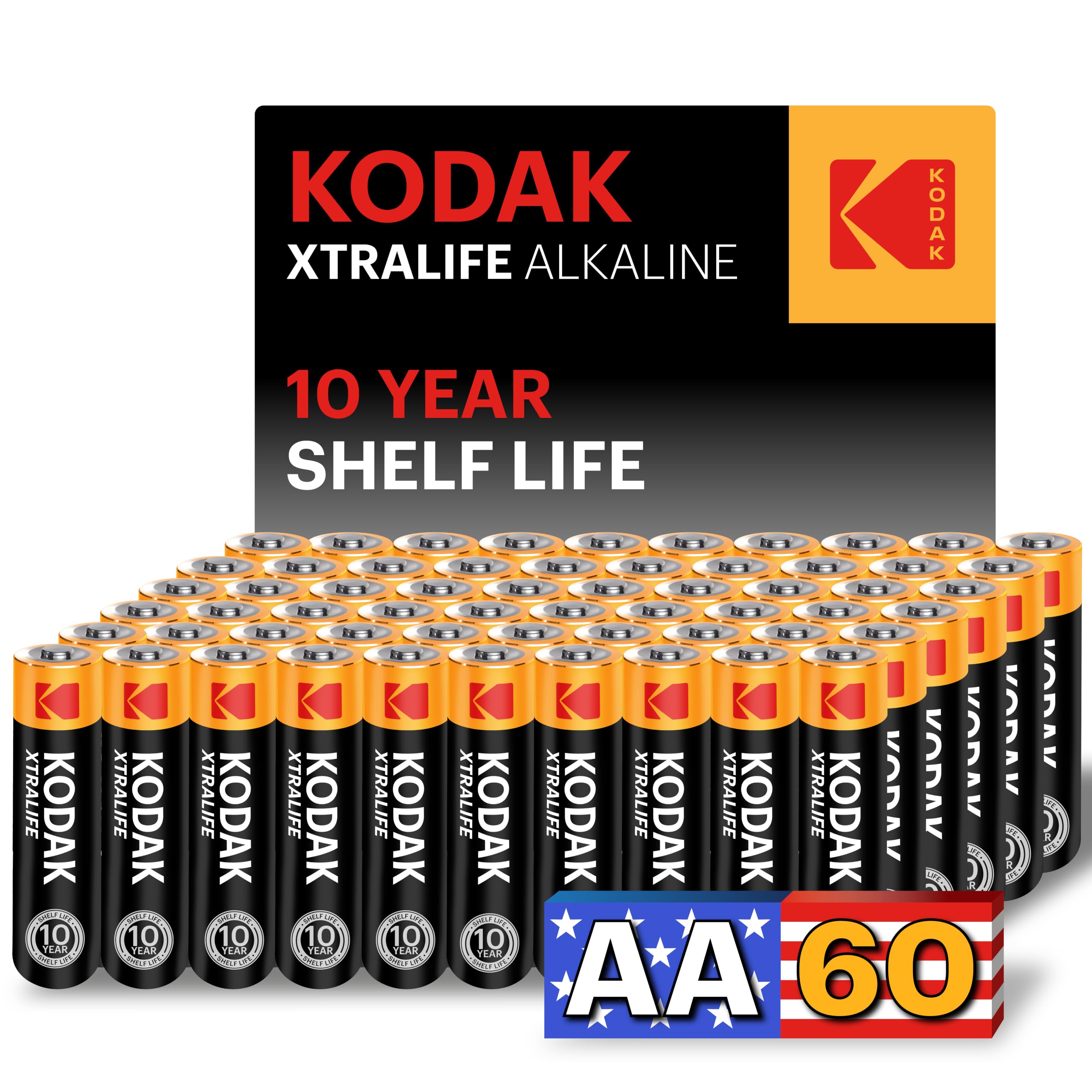 KODAK AA Alkaline Batteries (60 Pack) Double A Battery, LR6, 1.5V