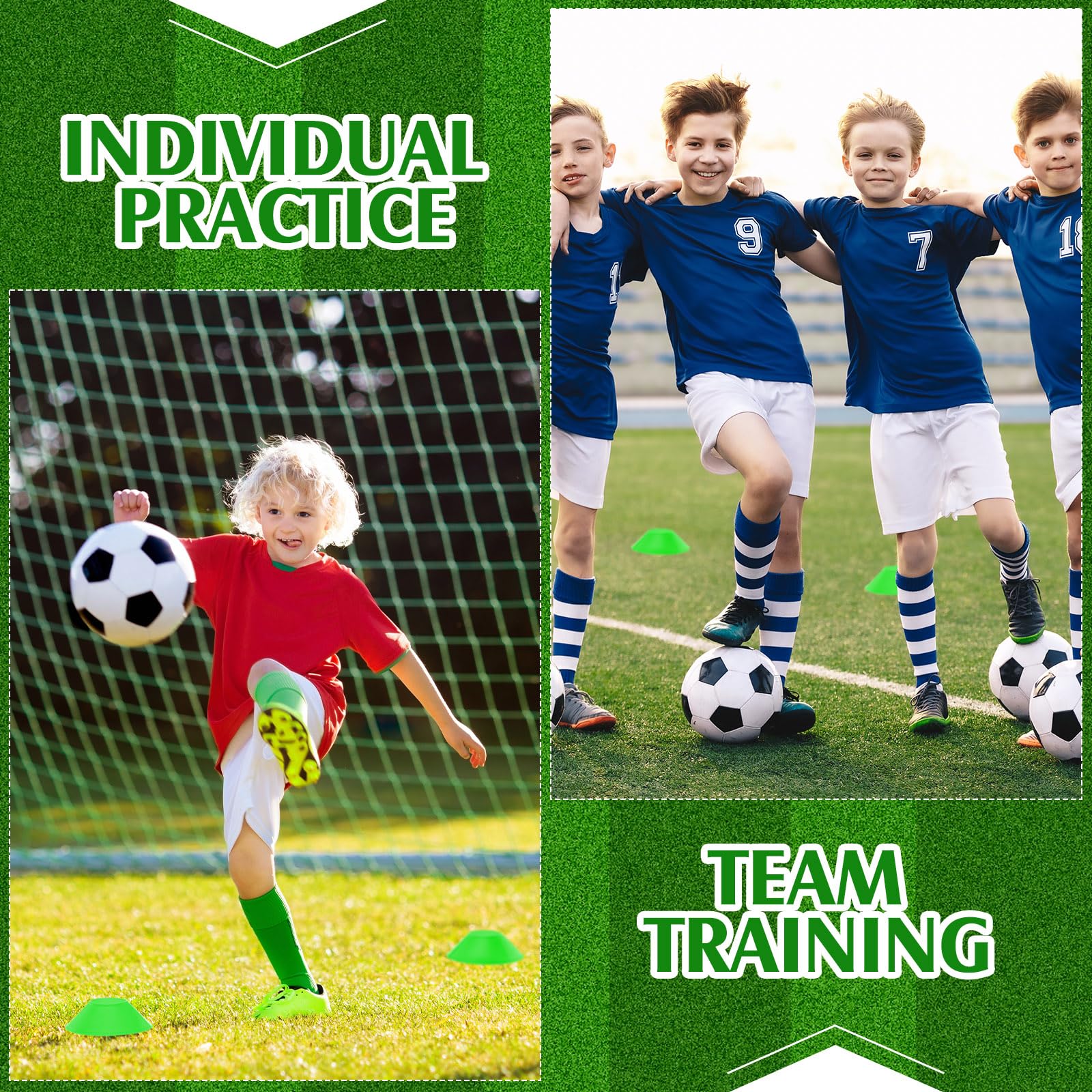 Hanaive 100 mini conos de fútbol para ejercicios de 5 pulgadas, conos deportivos de agilidad, conos de disco de agilidad con accesorios para entrenamiento de fútbol para niños (verde)