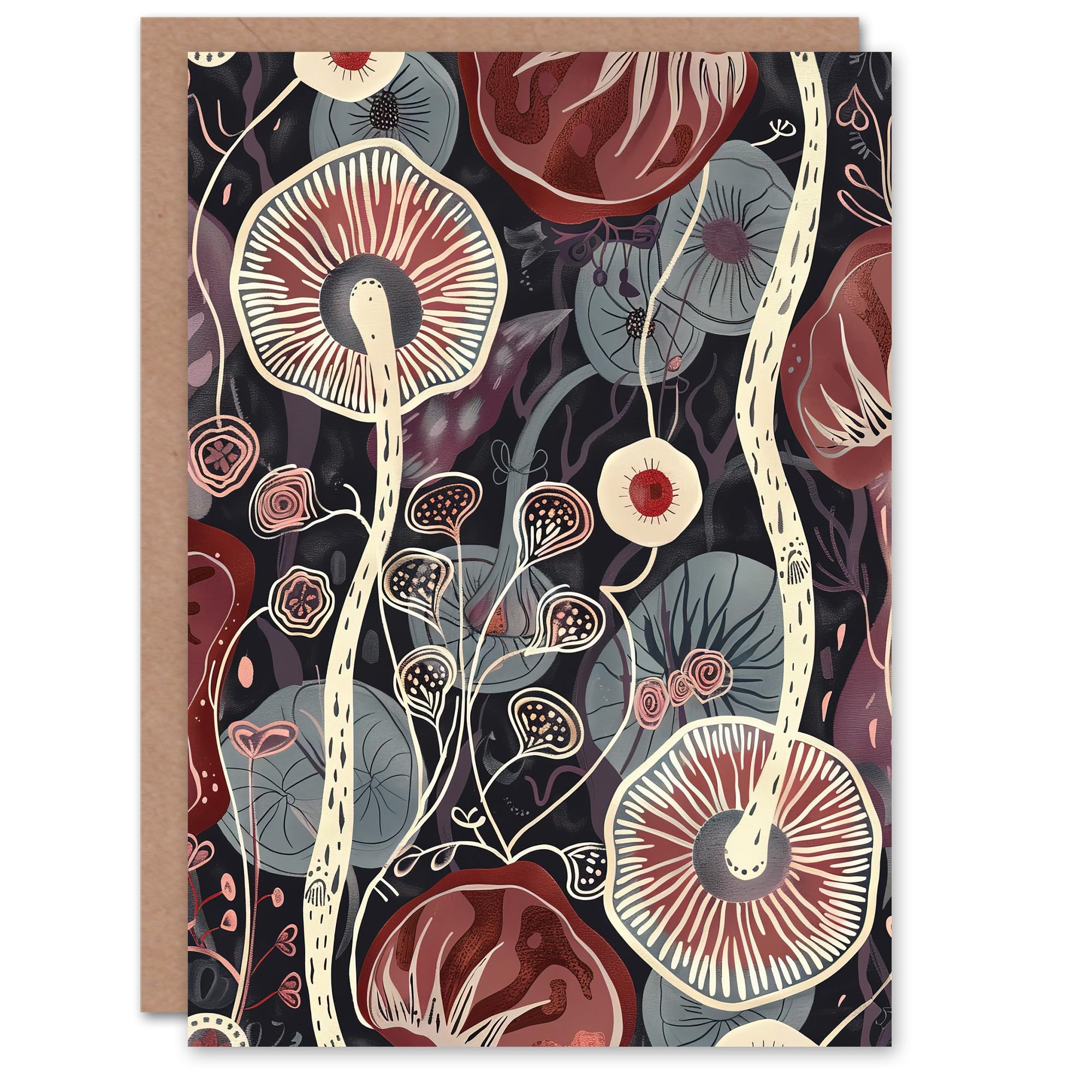 Artery8 Greeting Card Psychedelic Mushroom Pattern Fungi Folk Art Blank For Him Or Her Art Birthday Card