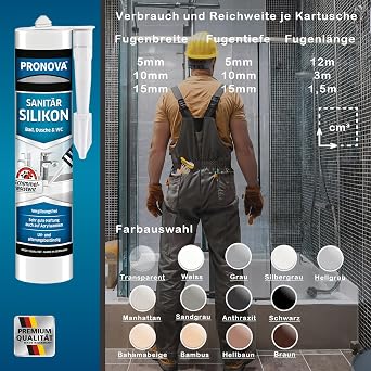 Sanitary Silicone Transparent – Silicone for Sealing & Grouting in the Bathroom Sanitary and Kitchen Area Ideal for Numerous Applications Joints Indoor and Outdoor and Building Materials 300 ml (1)