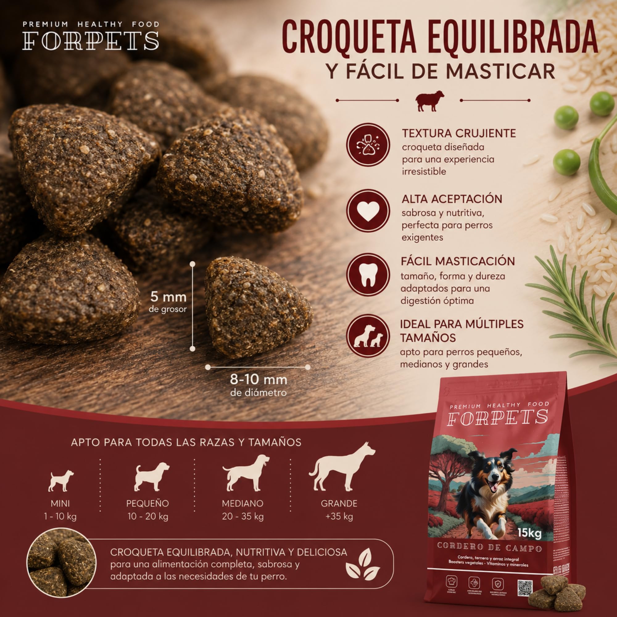 Pienso de Cordero para Perros Hipoalergénico 15 kg | Digestión Sensible, Piel Atópica y Alergias | Sin Gluten Fácil de Digerir | Adultos Razas Medianas y Grandes | FORPETS Cordero y Ternera