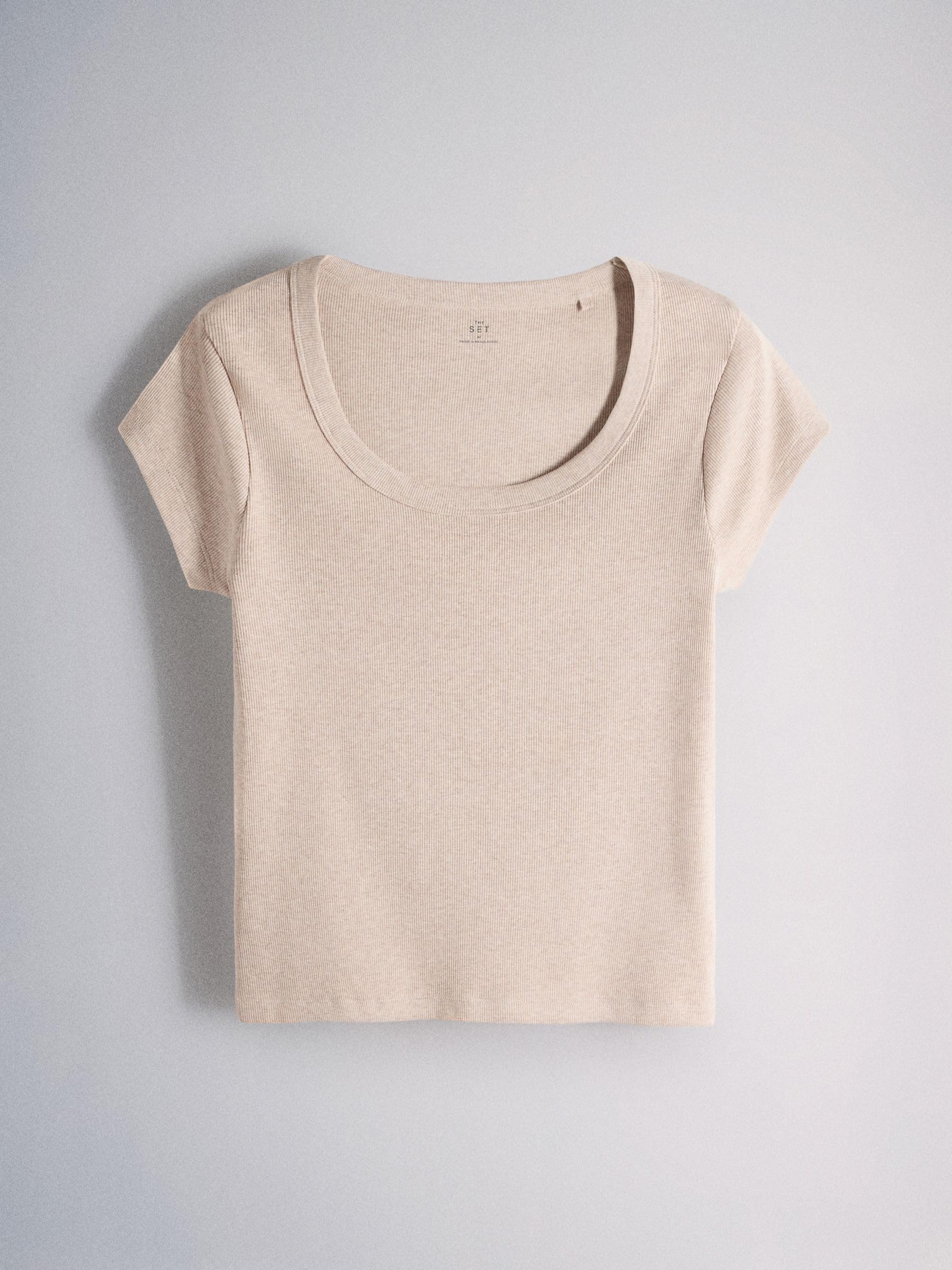 THE SET Damen Gerippte T-Shirts mit U-Ausschnitt und überschnittenen Schultern, 5er-Pack