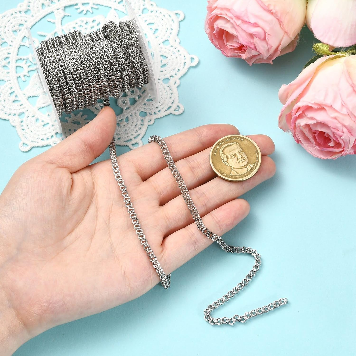Gelirda 5M Stainless Steel Link Chain 16.4 Feet Twisted Links Curb Chains Roll Spool for Jewelry Making DIY Craft - Image 4