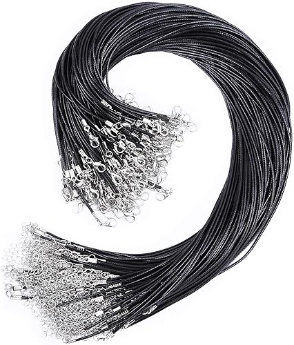 Paxcoo 150 piezas de cordón negro para collares a granel para dijes, cordón de algodón encerado con cierres de joyería para pulseras, collares,