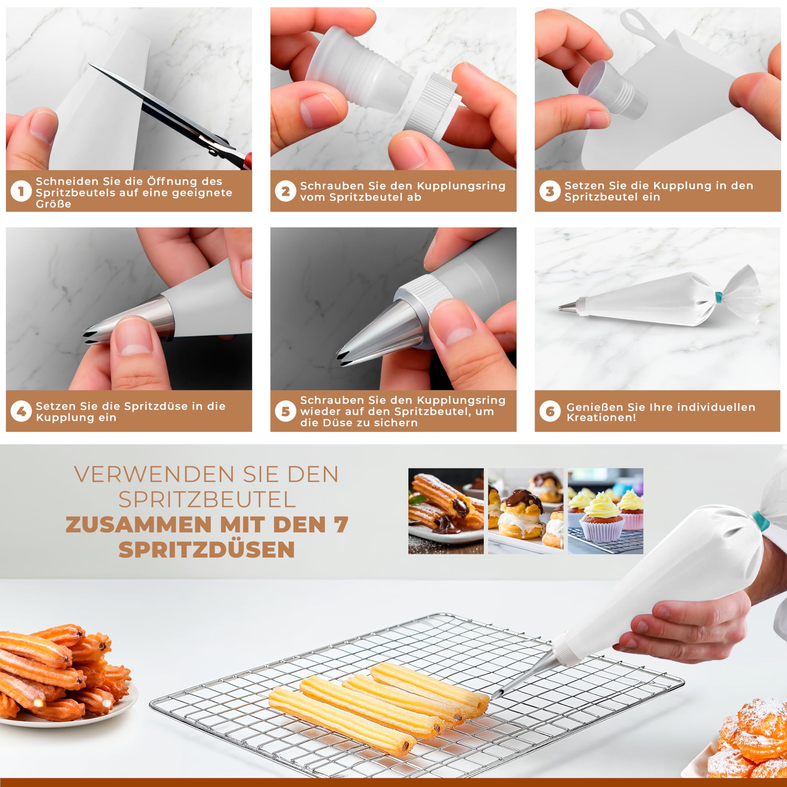 Churros Maker & Spritzgebäck Maschine – 304 Edelstahl, Große Kapazität, Leicht zu Reinigen & Langlebig – Ideal für Familien, Hobbybäcker & Profis – Perfekte Gebäckpresse für Spritzgebäck & Churros