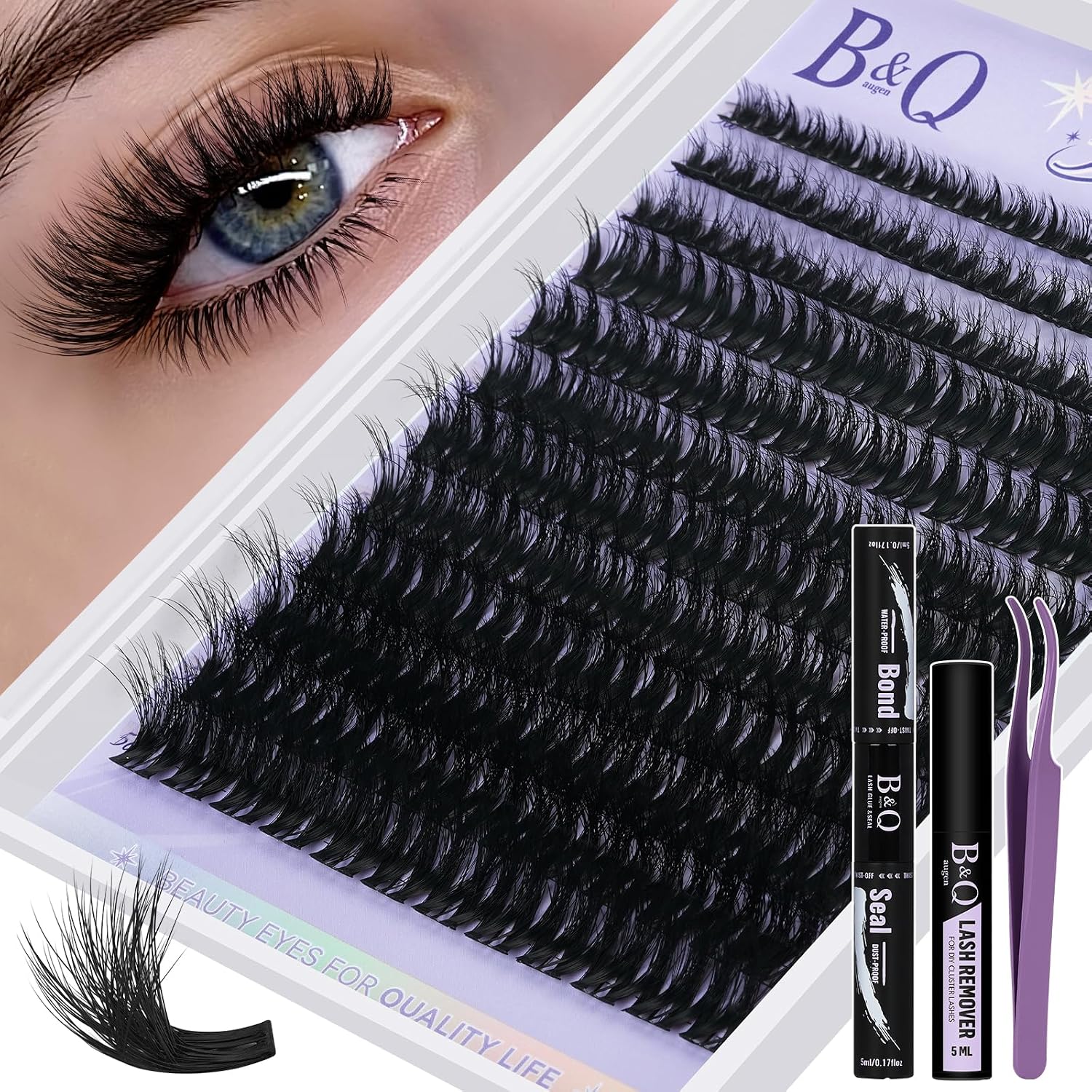 B&Q Fluffy Lash Clusters Kit Feath5D Flora Wispy Lashes Clusters Wide Band Full Cluster Eyelash Extensions C Curl 8-18Mix Feather Light Medium Volume Eyelash Clusters Kit for Wispy Look（Feath5D01 Kit）