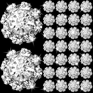 30 PCS 12mm Crystal Rhinestone Buttons Silver Flatback Brooch Embellishments Flower Wedding Bridal Accessory for Crafts DIY Jewelry Making Women Girls DIY Clothes Bags Shoes Bouquet Decoration
