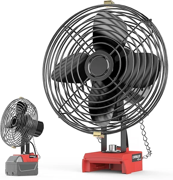 LIVOWALNY Portable Jobsite Fan Compatible with Milwaukee 18V Battery, 7" Cordless Works Battery Powered Fan 18V 17W 3500RPM Portable with USB and Type C Charging Port (No Battery)