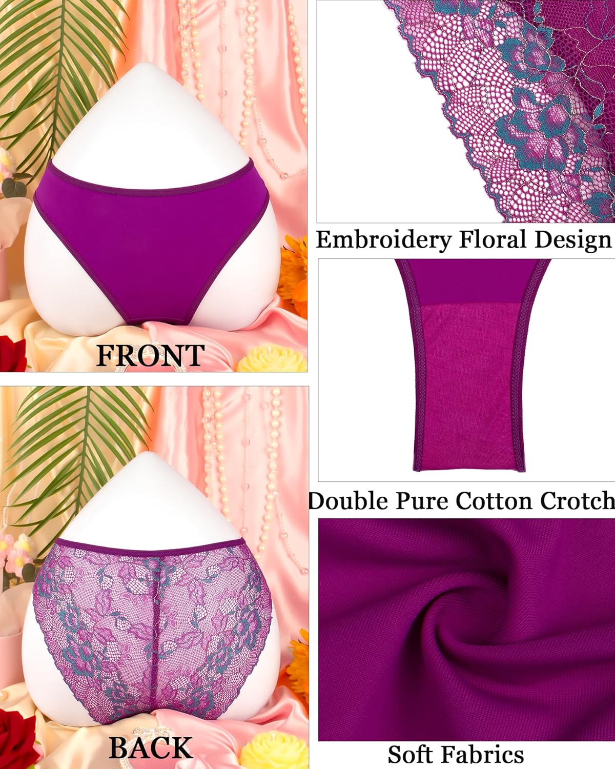 Womens Underwear Cheeky Hipster Bikini Panties Lace Thongs Underwear Briefs - Image 5