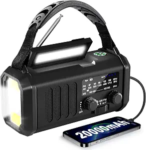 NOAA Weather Radio 20000mAh Emergency Radio with Solar, Hand Crank, AM/FM, and Phone Charging
