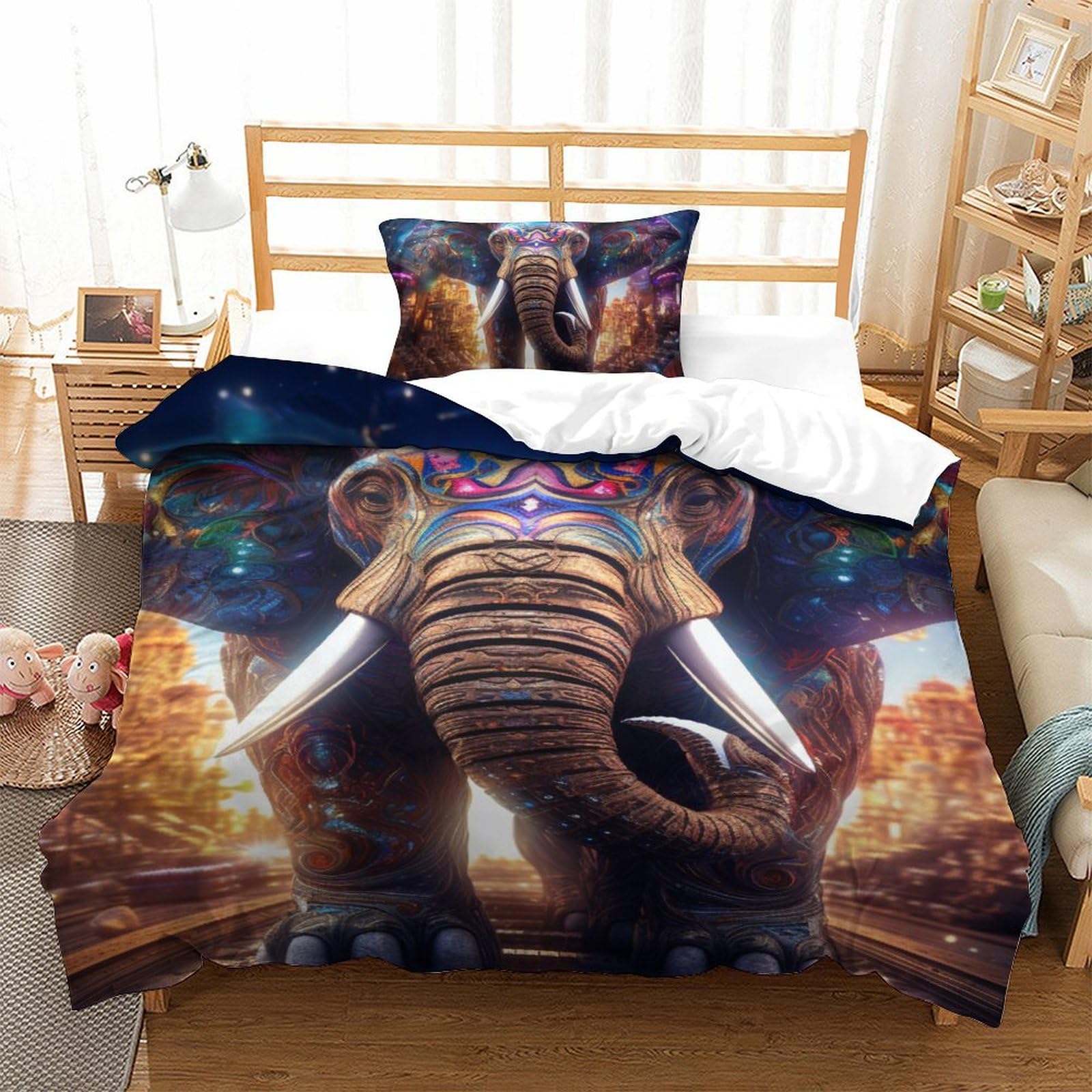 Housse de couette éléphant 3D avec fermeture éclair pour un lit enfant facile à border