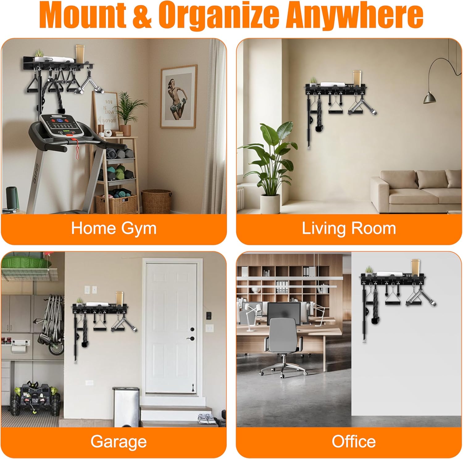 Tonal Accessories Shelf, Wall Mounted Home Gym Organizer with T-Bracket Lock Hanger, 16.76" Heavy-Duty Steel Fitness Storage Rack, Black