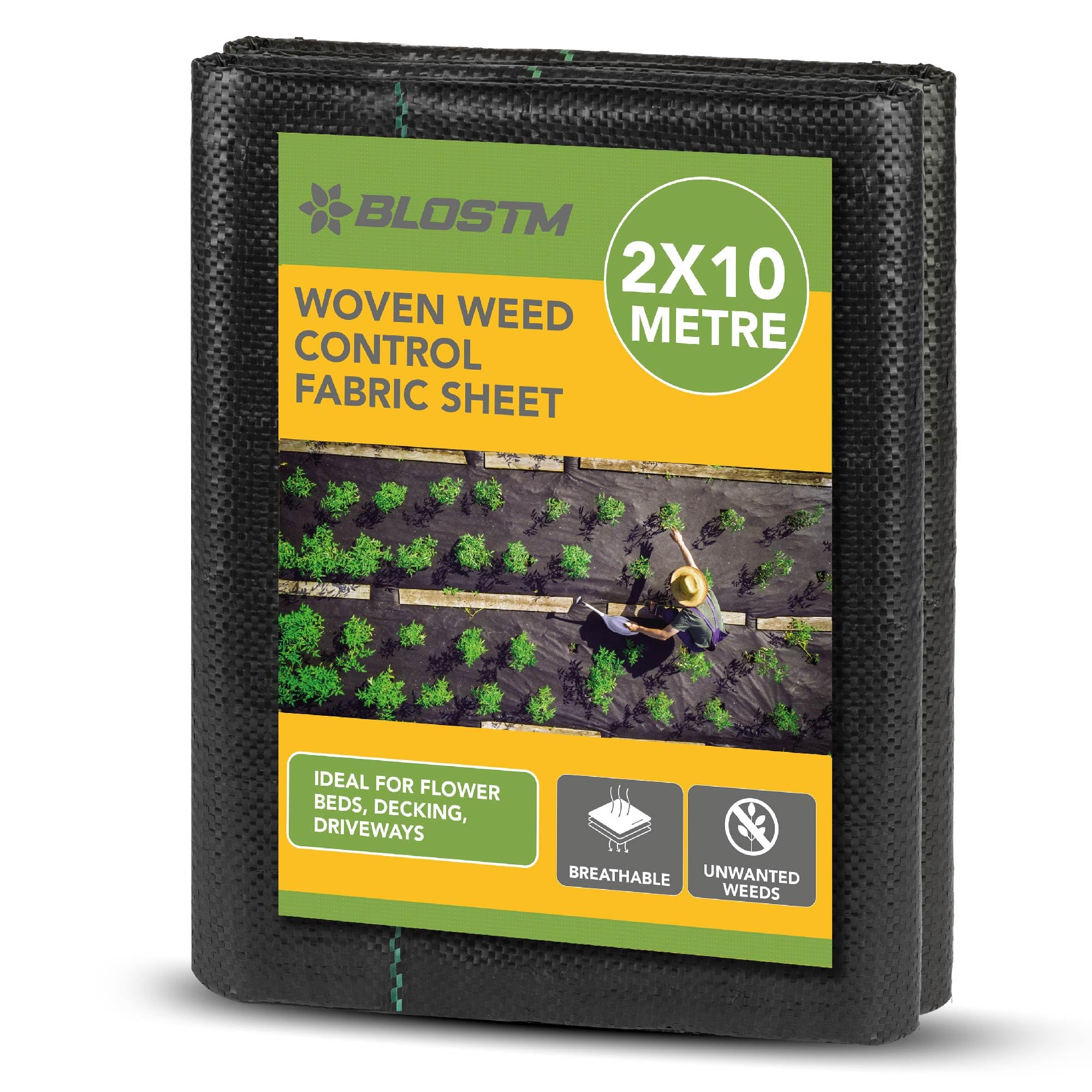 BLOSTM Woven Weed Control Membrane - Garden Membrane Weed Control Heavy Duty for Gravel or Grass Underlay, UV Stabilised Ground Cover Membrane for Garden, Landscaping Weed Barrier Fabric - 2m x 10m