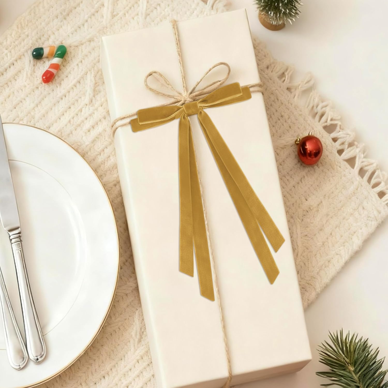 24 Pcs Christmas Bows for Tree, Light Brown Velvet Ribbon Bow for Christmas Tree, Pre-Tied Vintage Xmas Bows for Xmas Trees Wreaths Gifts Wedding Indoor Outdoor Decorations, 5 x 7 Inch