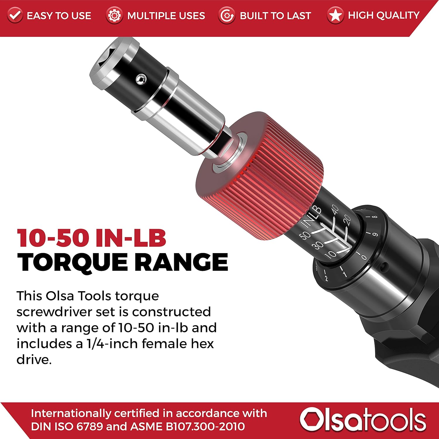 Black Friday - 70% OFF Olsa Tools Torque Screwdriver Set (10-50 in lb Torque Range) | Professional Grade Certified Limiting Torque Screwdriver | Inch Pounds Torque Driver Set