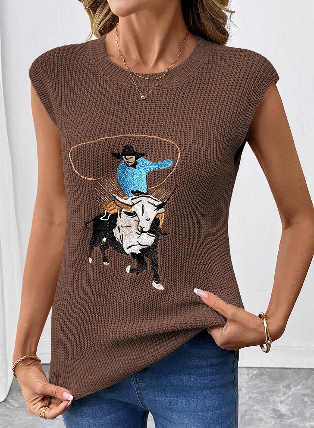 SHEWIN Women Summer Sweater Vest Sleveless Printed Tops Business Casual 2026