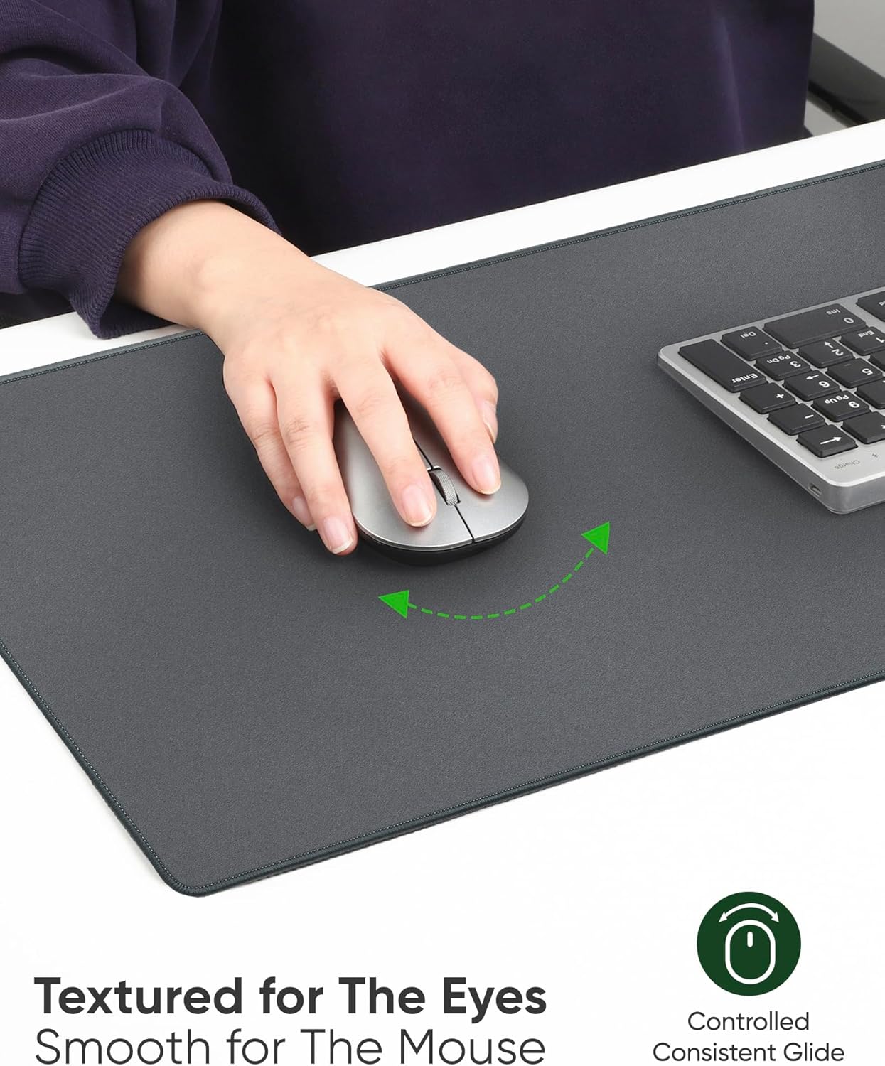 ALOANES Gray Waterproof Desk Mat, Large Mouse Pad with Extended Mouse Mat, with Anti Slip Base, Stitched Edge, Grain Jacquard Surface, Perfect for Gamer, Office & Home, 3XL 15.74"x35.43"x0.12"