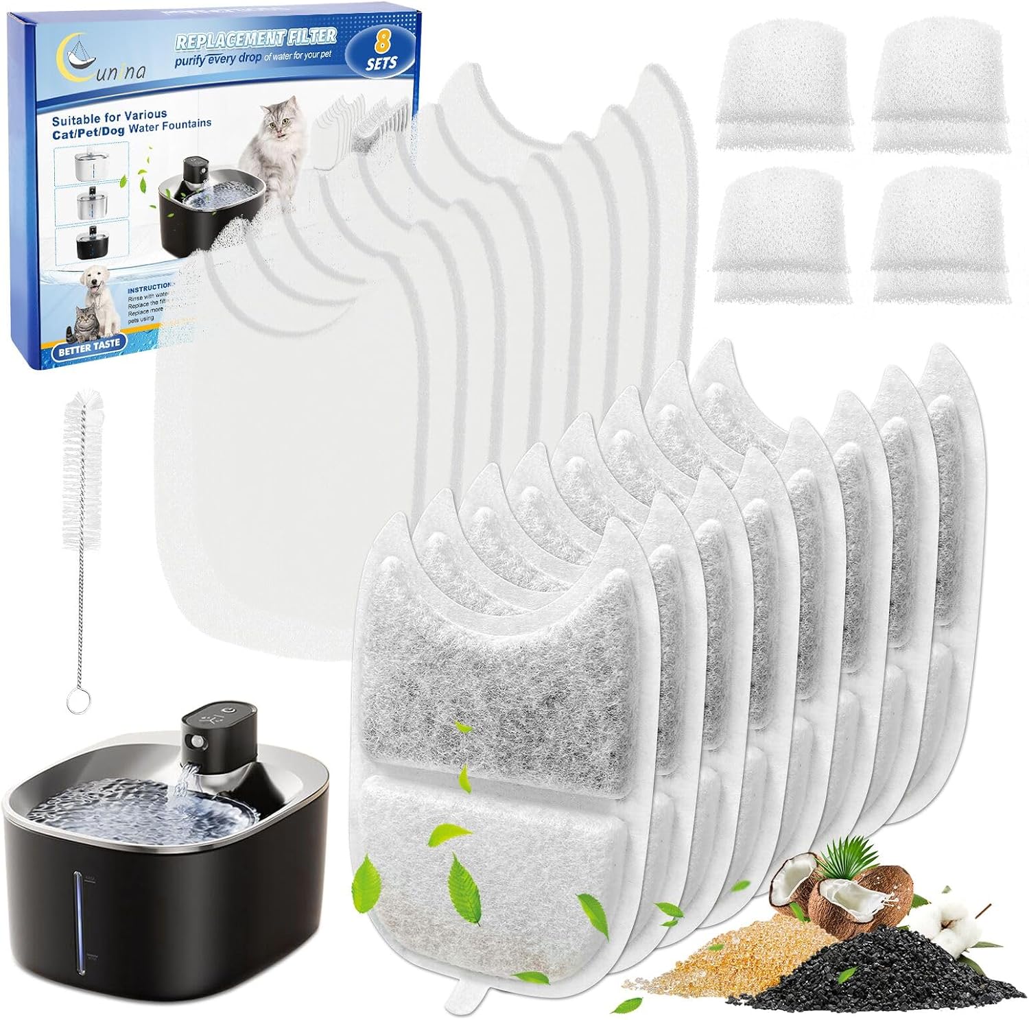 8+8 PCS Cat Water Fountain Filter for Wilreless YPD-C004S,YPD-C004P