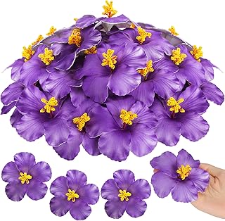 Hotop 24 Pcs Artificial Hibiscus Flowers for Hawaiian Luau Party Decor Fake Tropical Hibiscus Flowers Decorations for DIY Crafts Summer Party Favors Supplies Cake Tables Centerpieces(Purple)