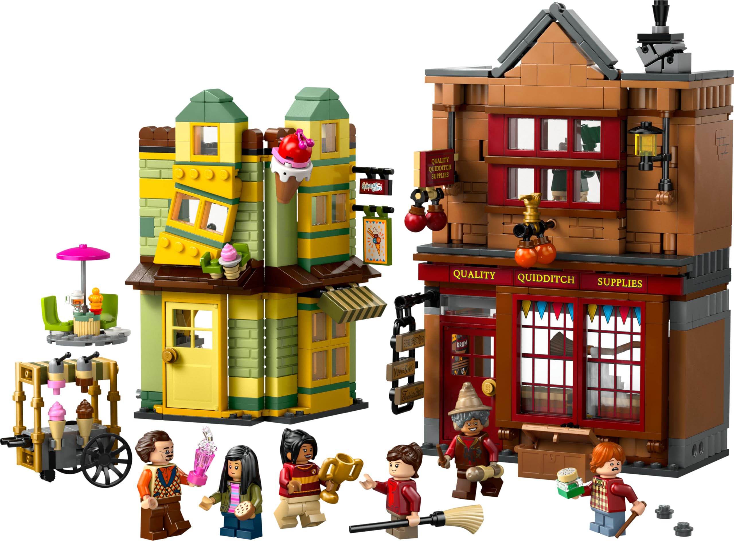 LEGO Harry Potter Qualität für Quidditch & Fortescues Eissalon - Set mit 2 Winkelgasse Läden, 6 Minifiguren & Zubehör inkl. Nimbus 2000 Besen - Geschenk für Jungen & Mädchen ab 8 Jahren - 76452