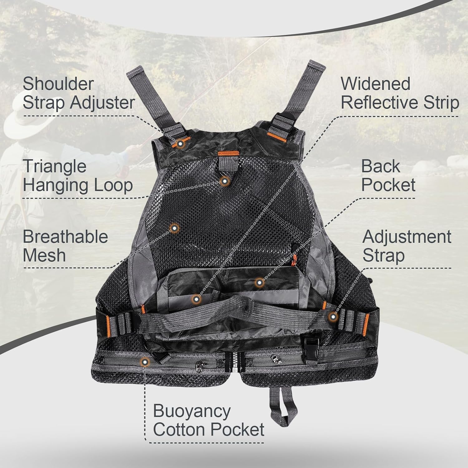 TOMSHOO Fly Fishing Vest for Men Women Adjustable Strap with Mesh Shoulder Pad Multi Pockets for Outdoors Stream Fishing