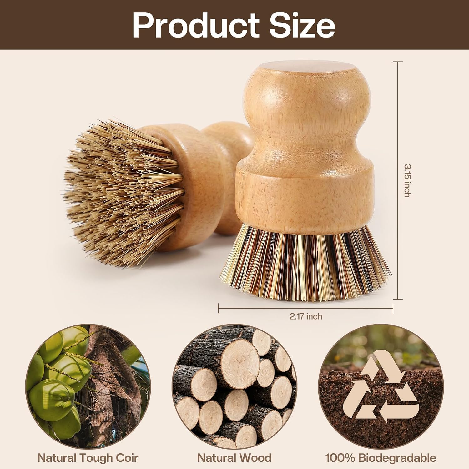 5 Pcs Bamboo Wood Dish Brush Set Handheld Bamboo Wok Brush Scrubber for Dishes Pans Pots Fruit and Veggie Washing(Style D)