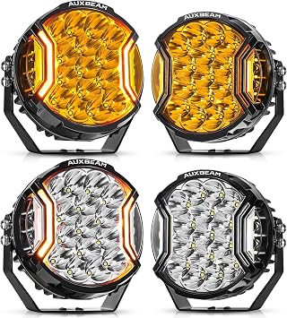 Auxbeam V-Ultra Series 7" Side Shooter Offroad Lights, Hyper Spot Beam with Protective Covers, 270 Lighting Range, Amber DRL 3 Modes, Round Automotive Light Bar, Off-Road Fog Lights
