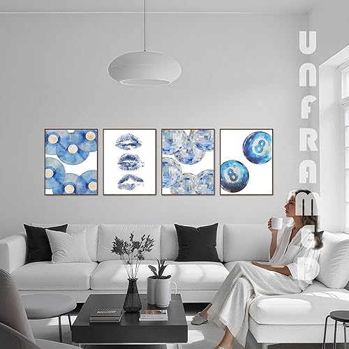 Miniatura 2 de AgriFusion Tech Juego de arte de pared retro azul para pared, juego de 4 pósteres de disco de vinilo y bola de discoteca, decoración musical de los