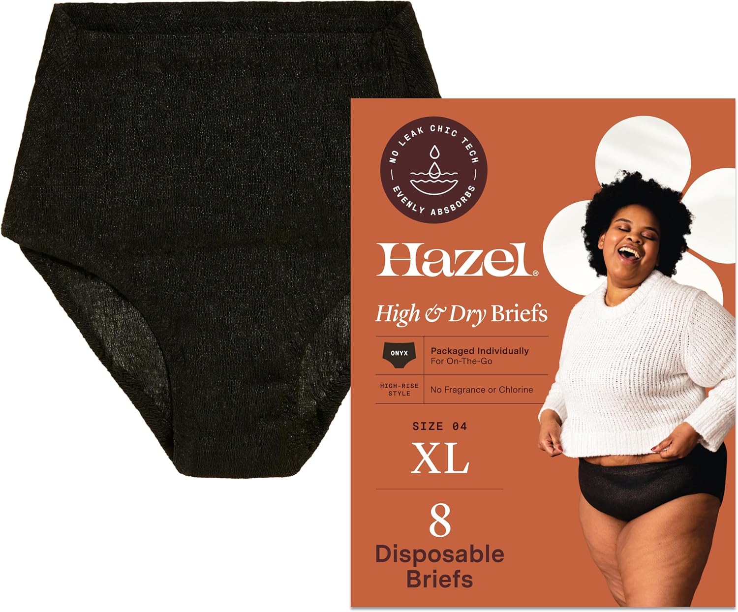 Hazel Disposable Women’s Underwear, High-Waist Pull-Ups for Postpartum & Incontinence, Ultra-Thin, Black, XL 8-Count Black (1-pack) X-Large