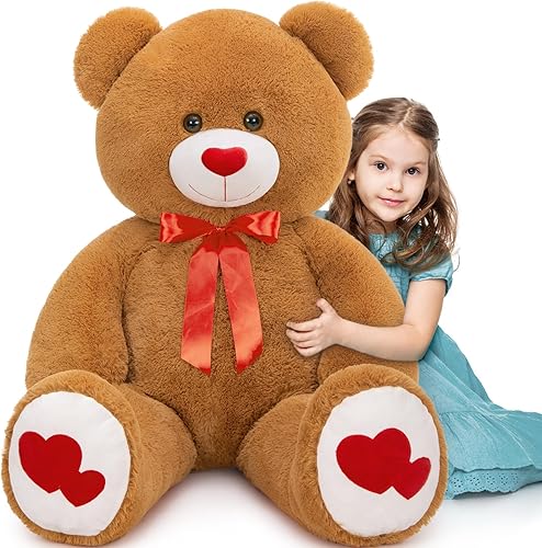 Miniatura 142 de Tezituor Oso de peluche gigante de 4.3 pies, animales de peluche grandes de 52 pulgadas con vientre blanco, regalo de San Valentín para novias