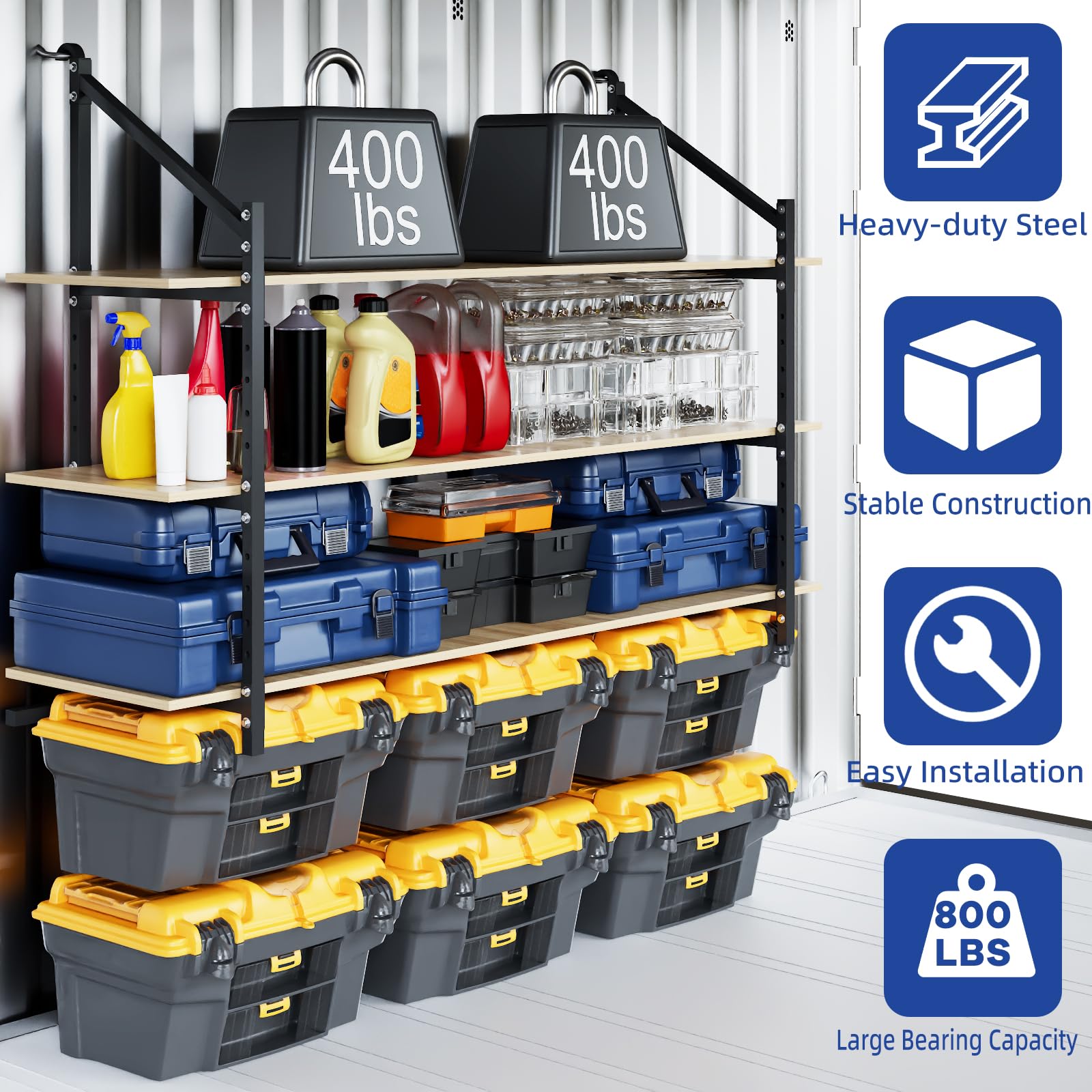 Noliven 2 PCS Shipping Container Shelving, 57.8” x 22” Hanging Cargo Shelving, Loads Capacity 800 Lbs Carbon Steel Universal Storage Racks, for Trailers, Garages, and Storage Containers - 5