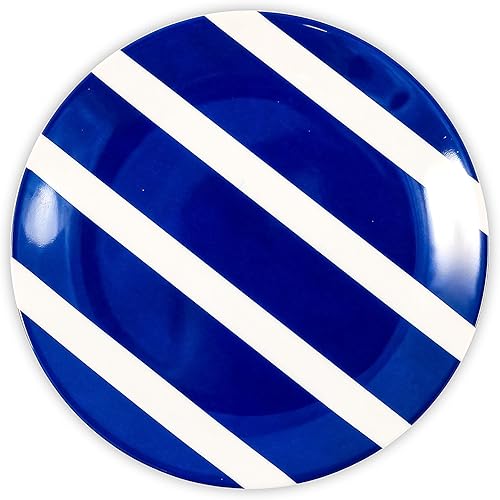 Miniatura 6 de Camco Juego de vajilla de 12 piezas con diseño náutico azul y blanco, incluye platos y cuencos de estilo marino, perfectos para navegar, vela,