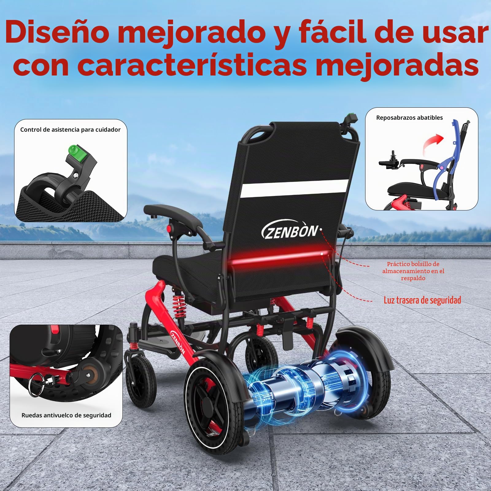 Silla de ruedas eléctrica plegable ligera 17,8 kg: 25 KM Silla de ruedas eléctrica con mando a distancia y botón de ayuda deslizante trasero, silla de ruedas eléctrica plegable All Terrain