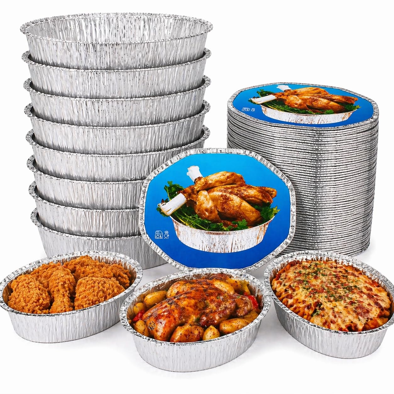 Pack de 100 Envases de Aluminio Ovalado con Tapa incluida XXXL 2.600 ml