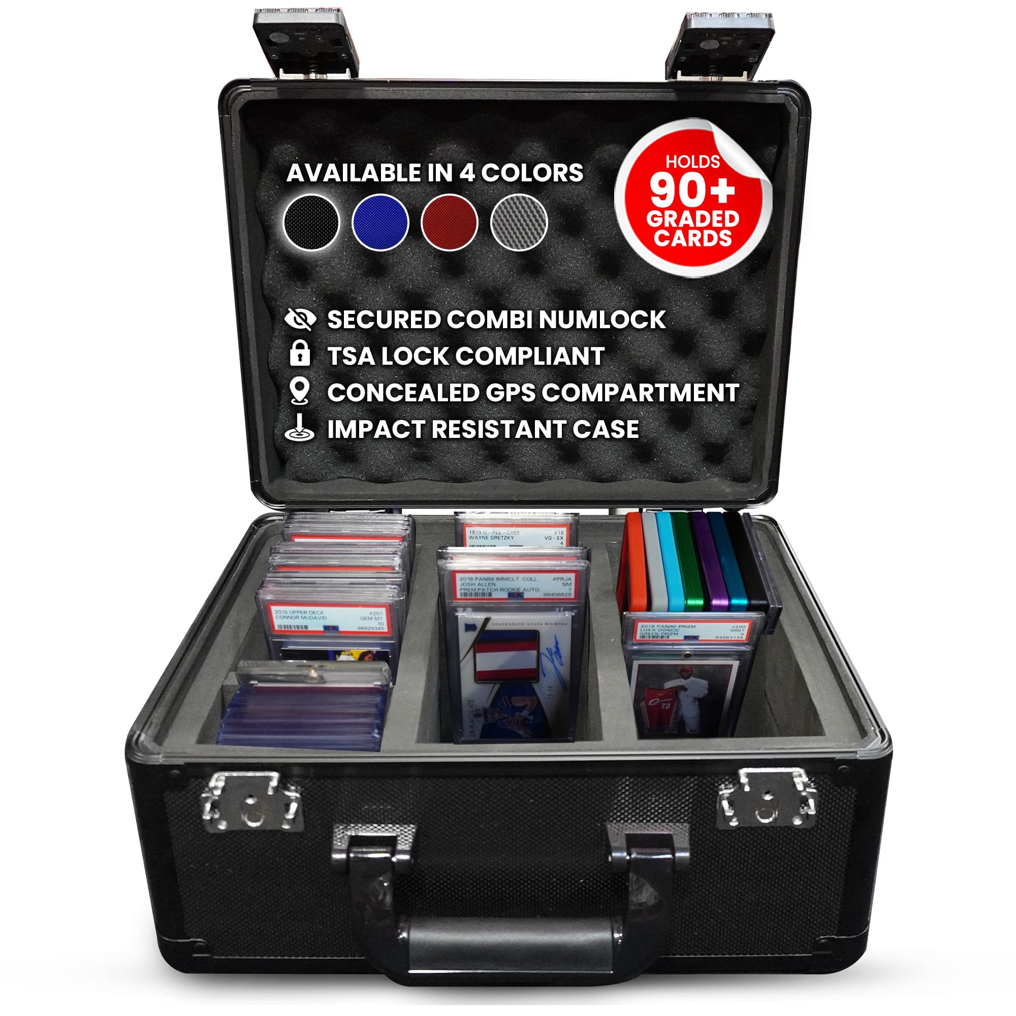 Premium Graded Card Storage Box - Impact Resistant Graded Card Case with TSA Lock & GPS Compartment, Holds 90 PSA/BGS Cards, Toploader Cards, Sports, Trading Card Storage Box for Collectors & Travel
